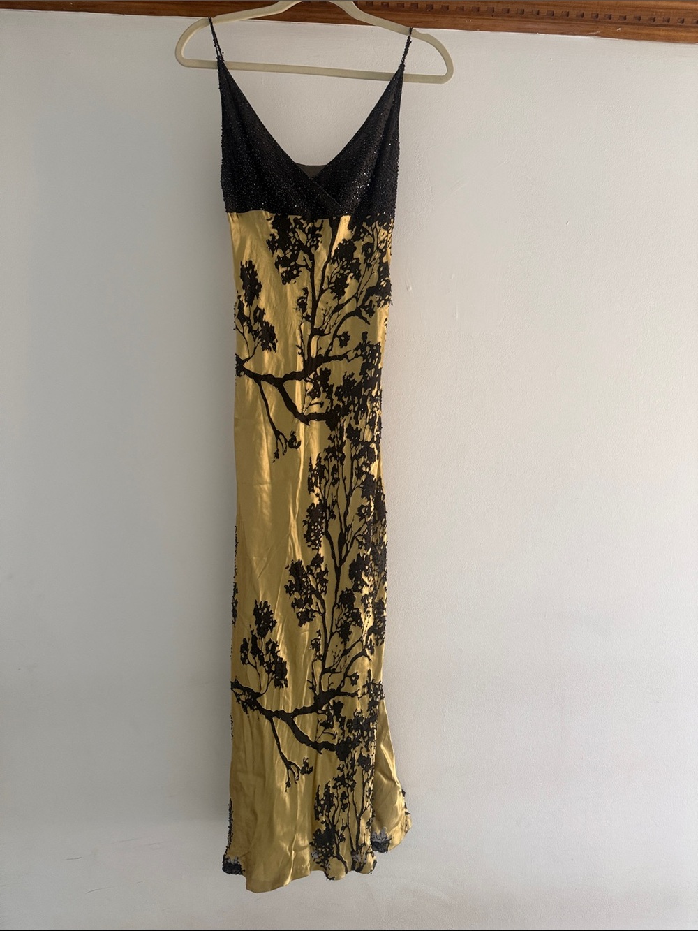 Cache Gold and Black Maxi Slip Dress with Tree Print